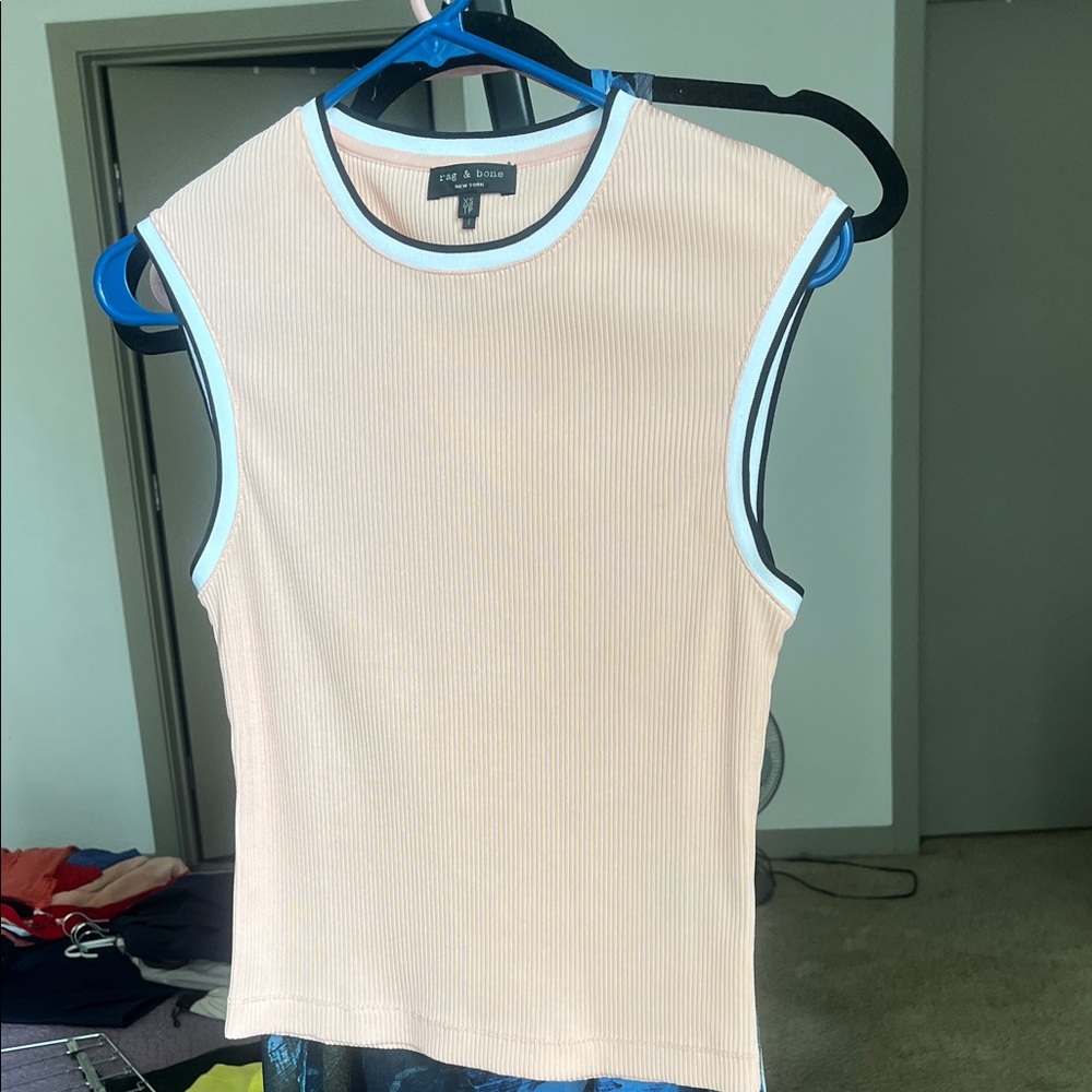 rag & bone Women's Beige Ribbed Muscle Tee